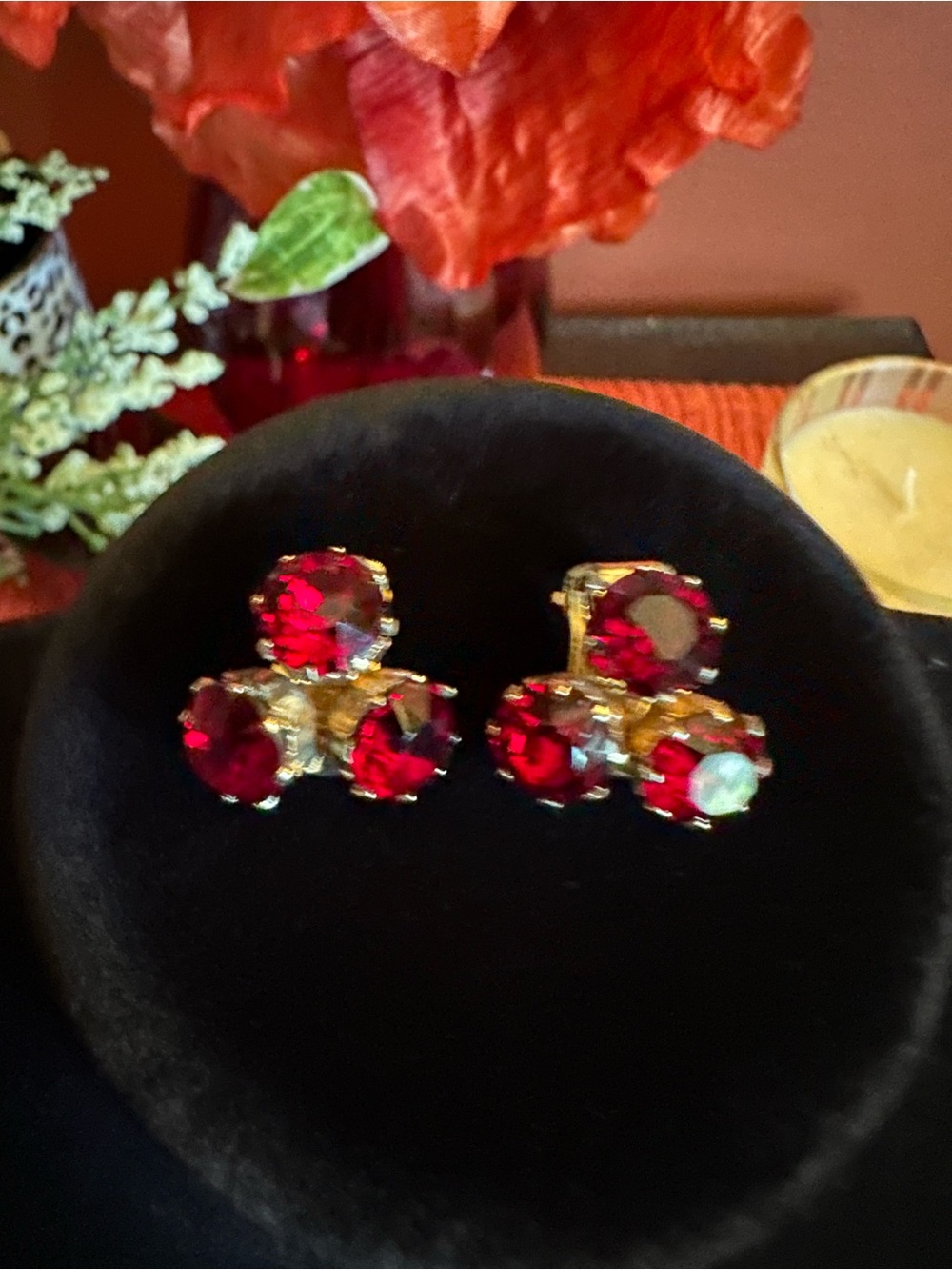 Vintage Red Crystal Clip-On Earrings